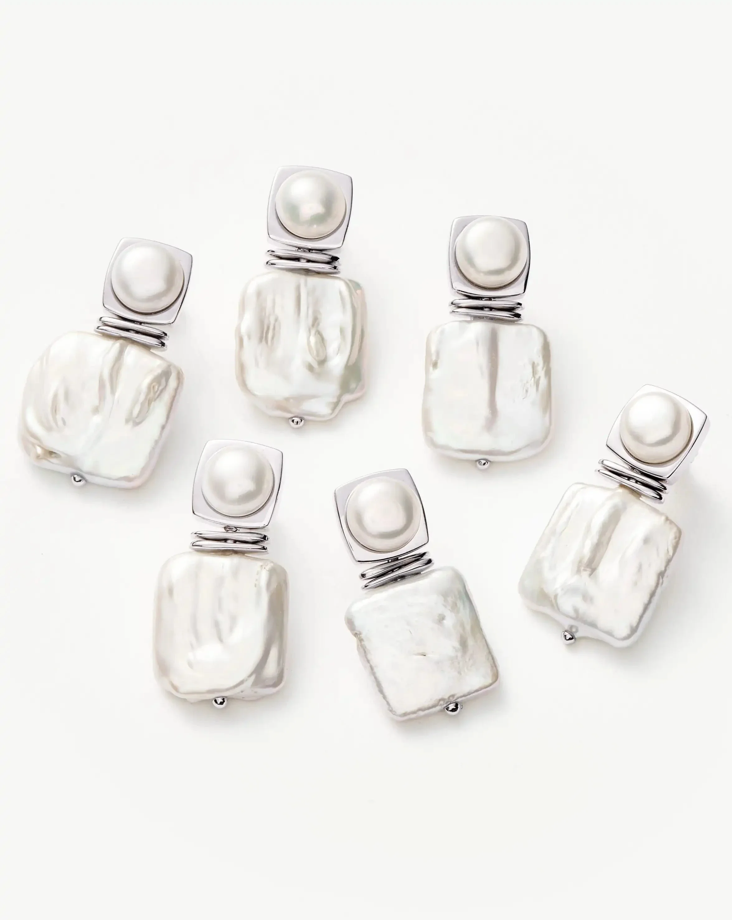 Square Pearl Statement Earrings | Silver Plated/Pearl - Image 6