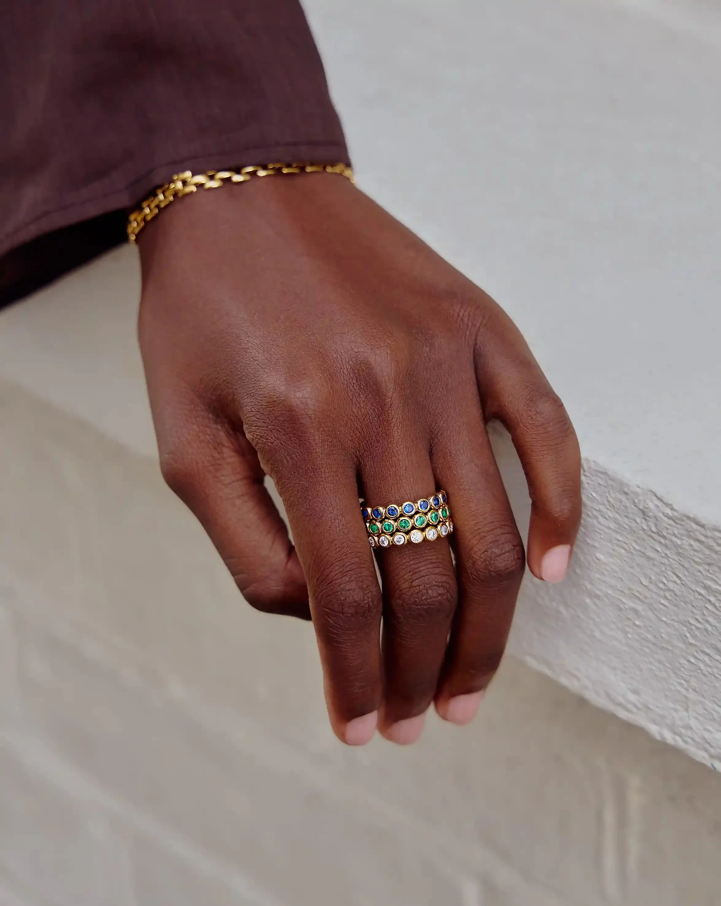 Tennis Eternity Stacking Ring | 18k Gold Vermeil/Emerald Green Nano-crystal - Image 3
