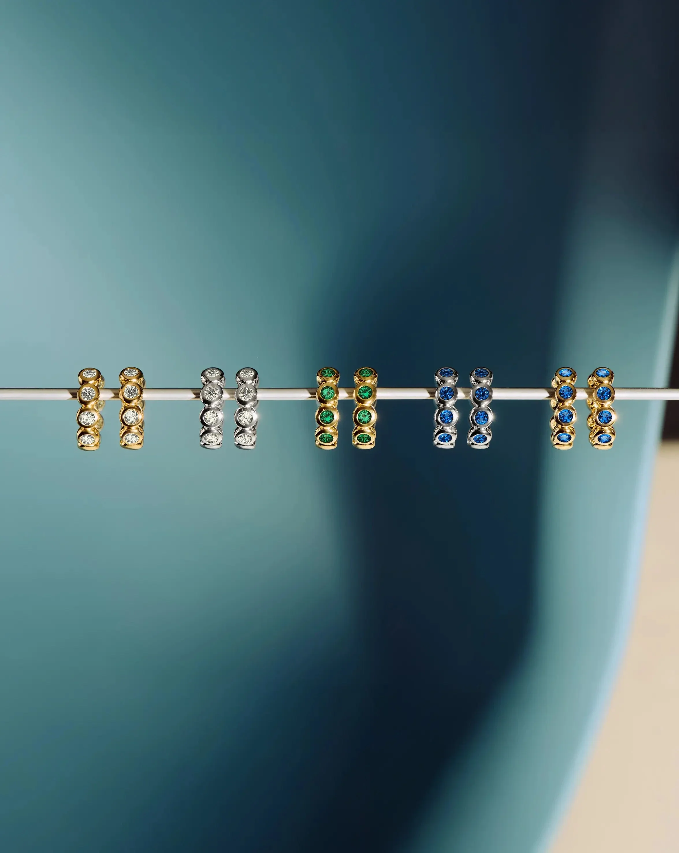 Tennis Small Hoop Earrings | 18k Gold Vermeil/Emerald Green Nano-crystal - Image 7
