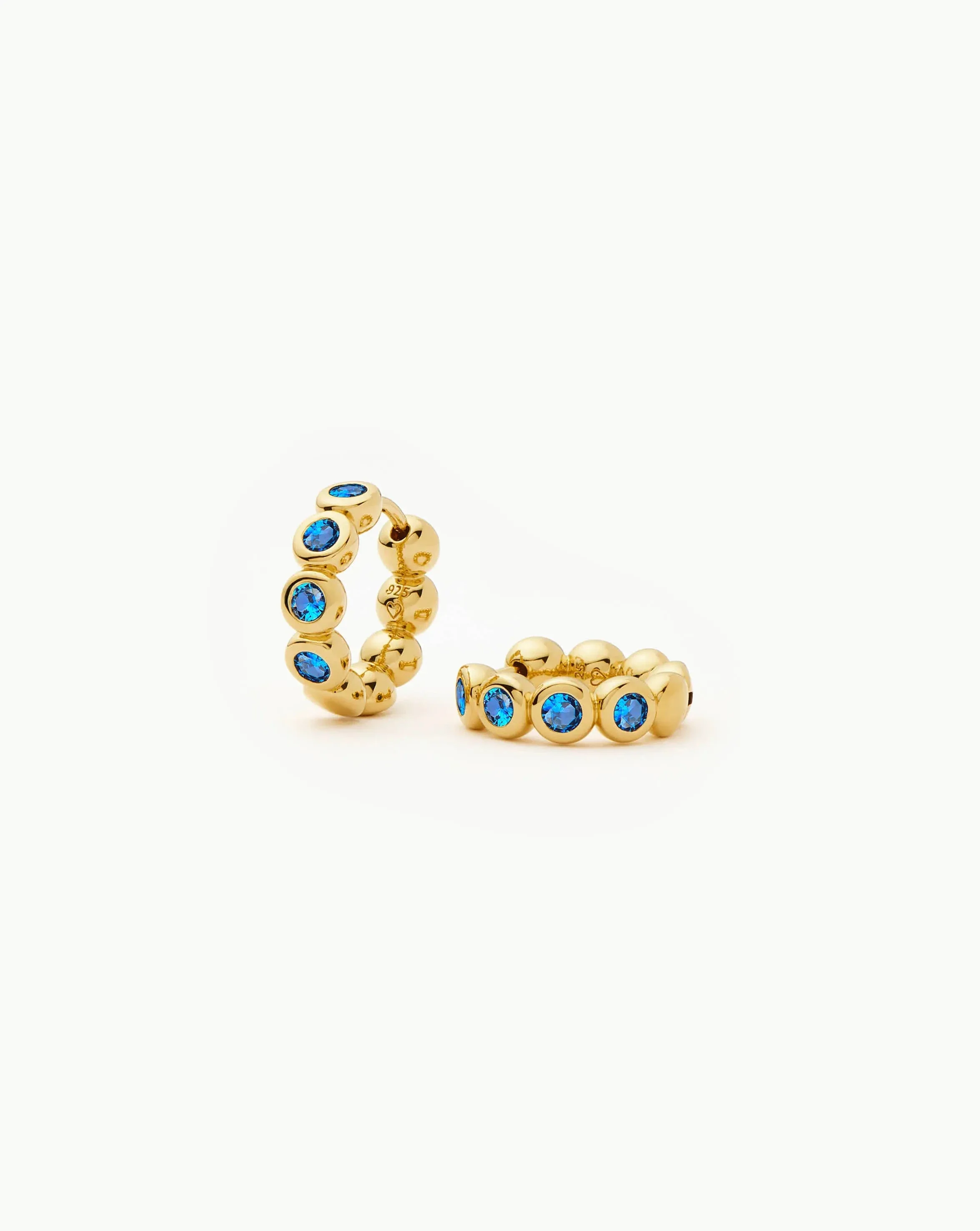 Tennis Small Hoop Earrings | 18k Gold Vermeil/Sapphire Blue Nano-crystal - Image 4