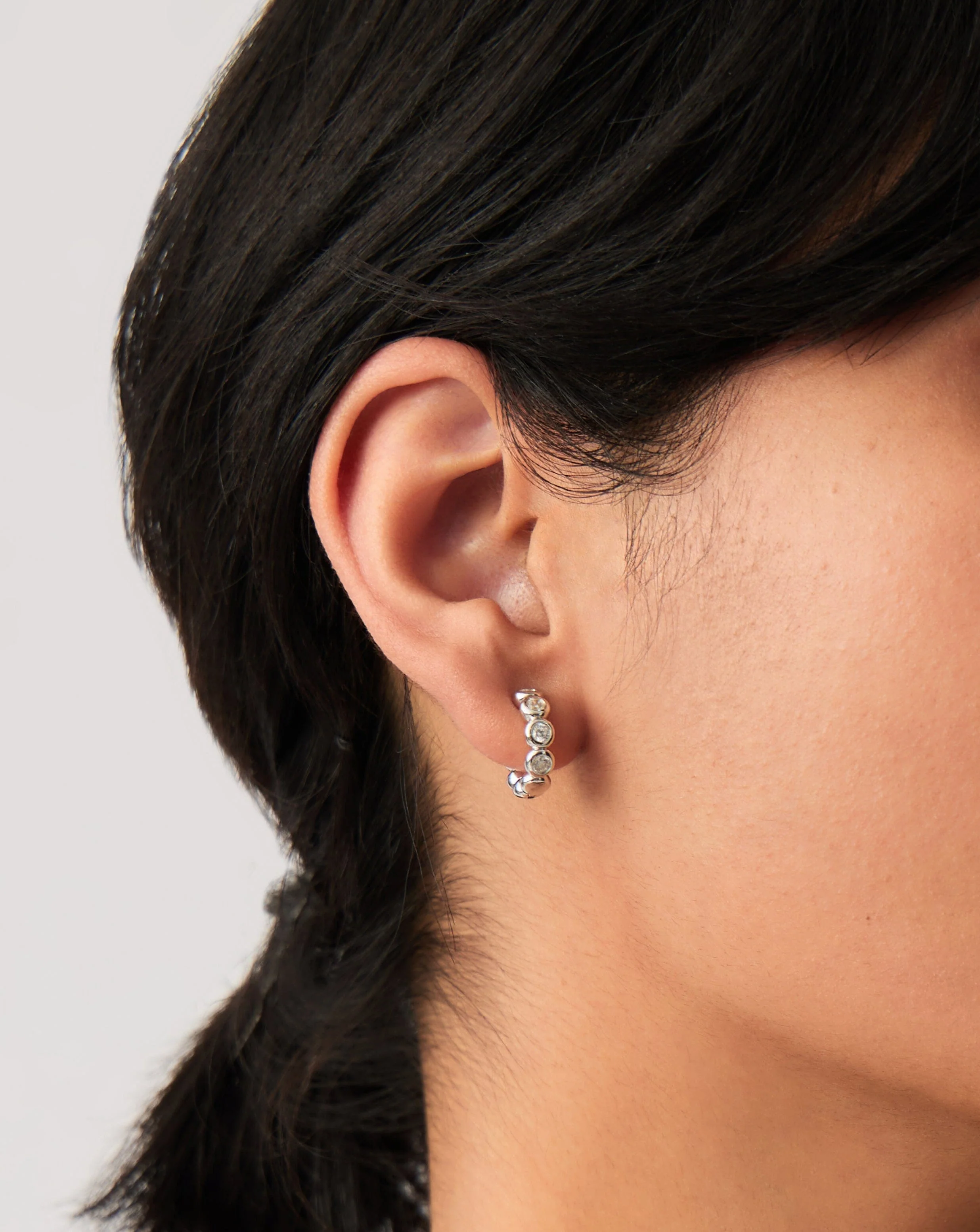Tennis Small Hoop Earrings | Sterling Silver Cubic Zirconia - Image 3